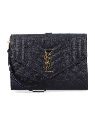 Saint Laurent Black Matelasse Clutch