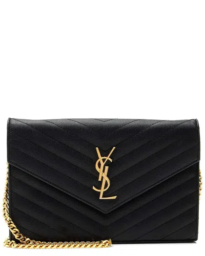 Saint Laurent Black Matelasse Grain De Poudre Leather Monogram Chain Wallet  (authentic Pre-loved)