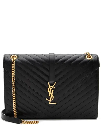 Saint Laurent Black Matelasse Grain De Poudre Leather Monogram Large Shoulder  Bag (authentic Pre-lo In Pattern