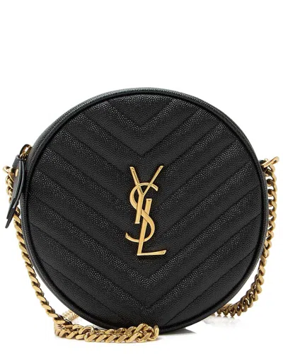 Saint Laurent Black Matelasse Grain De Poudre Leather Monogram Vinyle Round  Camera Bag (authentic P