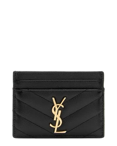 Pre-owned Saint Laurent Black Matelasse Grain De Poudre Monogram Card Case (authentic  Pre-loved)