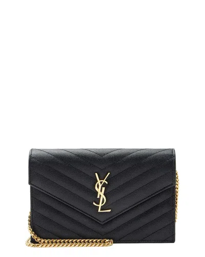 Saint Laurent Black Matelasse Grain De Poudre Monogram Envelope Chain Wallet  (authentic Pre-loved)
