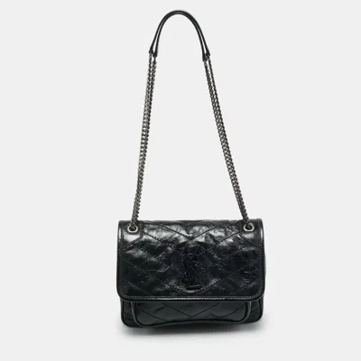 Pre-owned Saint Laurent Black Matelassé Leather Baby Niki Chain Shoulder Bag