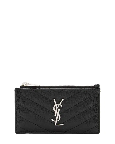 Pre-owned Saint Laurent Black Matelassé Leather Fragments Zipper Card Case (authentic  Pre-loved)