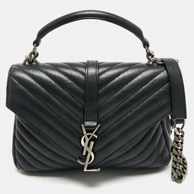 Pre-owned Saint Laurent Black Matelassé Leather Medium College Top Handle Bag