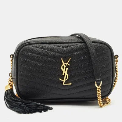 Pre-owned Saint Laurent Black Matelassé Leather Mini Lou Camera Bag