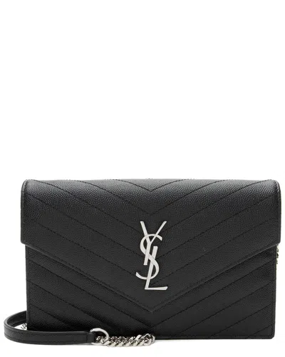 Saint Laurent Black Matelasse Leather Monogram Envelope Chain Wallet  (authentic Pre-loved)