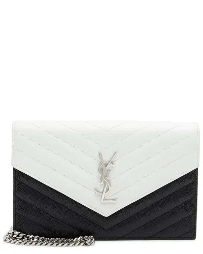 SAINT LAURENT SAINT LAURENT BLACK MATELASSE LEATHER MONOGRAM ENVELOPE CHAIN WALLET  (AUTHENTIC PRE-LOVED)