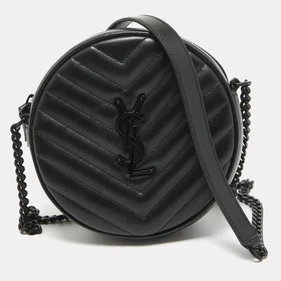 Pre-owned Saint Laurent Black Matelassé Leather Monogram Round Crossbody Bag