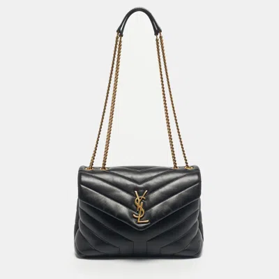 Pre-owned Saint Laurent Black Matelassé Leather Small Loulou Shoulder Bag