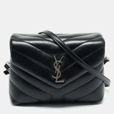 Pre-owned Saint Laurent Black Matelassé Leather Toy Loulou Crossbody Bag