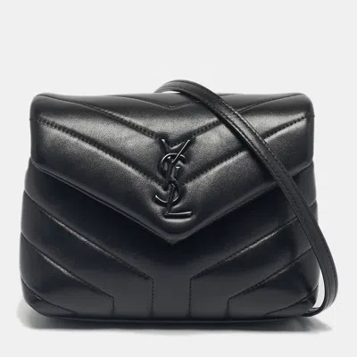 Pre-owned Saint Laurent Black Matelassé Leather Toy Loulou Crossbody Bag