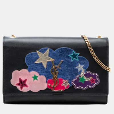 Pre-owned Saint Laurent Black Medium Lambskin Cloud Star Patchwork Monogram Kate Crossbody