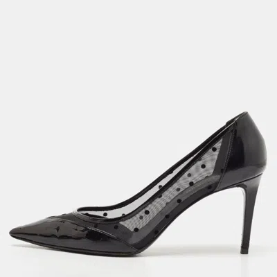 Pre-owned Saint Laurent Black Mesh And Leather Pointed Toe Pumps Size 39