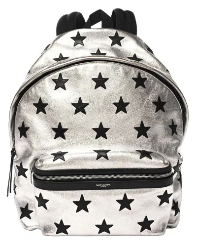Saint Laurent Black Metallic Buffalo Leather Star Hunting Backpack Silver  (authentic Pre-loved) In White