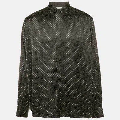 Pre-owned Saint Laurent Black Micro Studded Satin Silk Shirt Xxxl