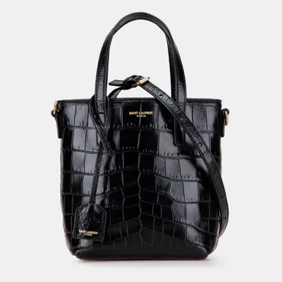 Pre-owned Saint Laurent Black Mini Toy Embossed Leather Shopping Tote