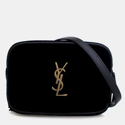 Pre-owned Saint Laurent Black Mini Velvet Monogram Lou Camera Belt Bag