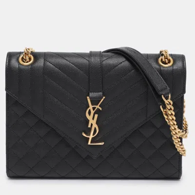 Pre-owned Saint Laurent Black Mix Matelassé Leather Medium Envelope Chain Bag