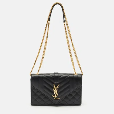 Pre-owned Saint Laurent Black Mixed Quilted Leather Small Envelope Flap Shoulder Bag
