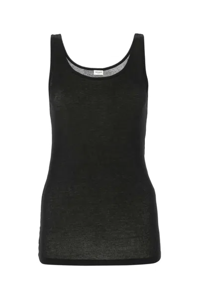 Saint Laurent Ribbed Texture Scoop Neck Tank Top In Black