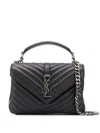 Saint Laurent College Medium Matelasse Lambskin V-flap Crossbody Bag In Black