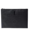 SAINT LAURENT SAINT LAURENT BLACK MONOGRAM DOCUMENT HOLDER IN CROCODILE EMBOSSED LEATHER