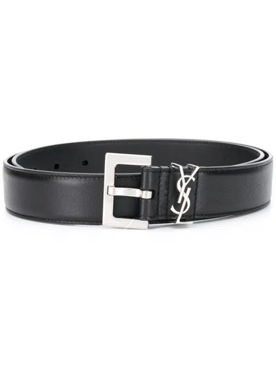 Saint Laurent Black Monogram Leather Belt