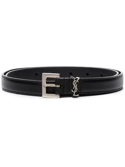 SAINT LAURENT BLACK MONOGRAM LEATHER BELT