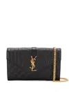 Saint Laurent Black Monogram Leather Wallet On Chain In Black
