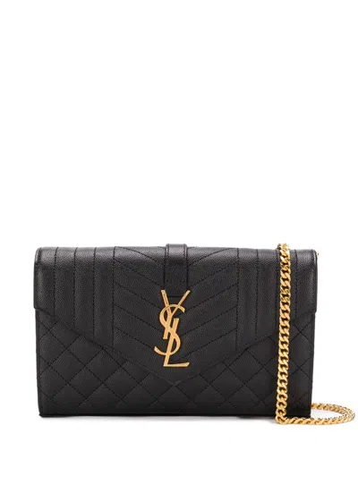 Saint Laurent Black Monogram Leather Wallet On Chain