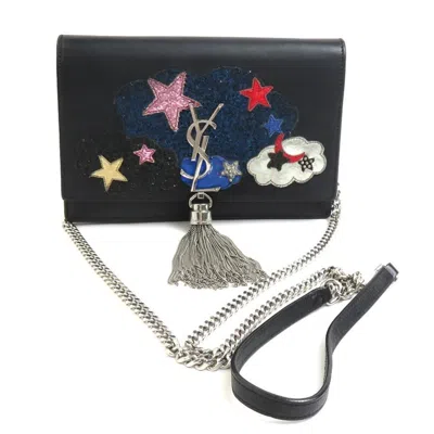 Pre-owned Saint Laurent Black Multi-color Leather Chain/shoulder Wallet ()