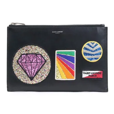 Pre-owned Saint Laurent Black Multi-color Leather Clutch Bag ()