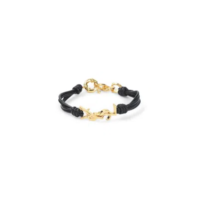 Saint Laurent Cassandre Multi-strand Leather Bracelet In Black