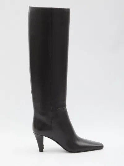 Saint Laurent Black Nappa Leather Boots In Gray