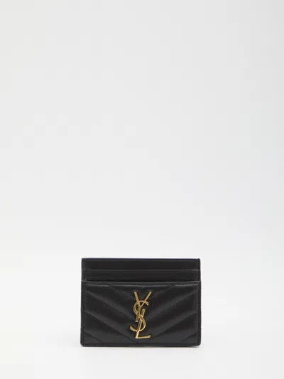 Saint Laurent Black Nappa Leather Cassandre Card Holder