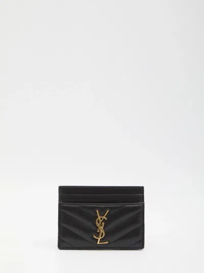 Saint Laurent Black Nappa Leather Cassandre Card Holder