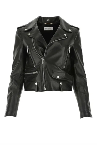 Saint Laurent Belted Leather Zip-up Jacket In Black