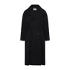 Saint Laurent Double-breasted Long Coat In Grain De Poudre Clothing In Black