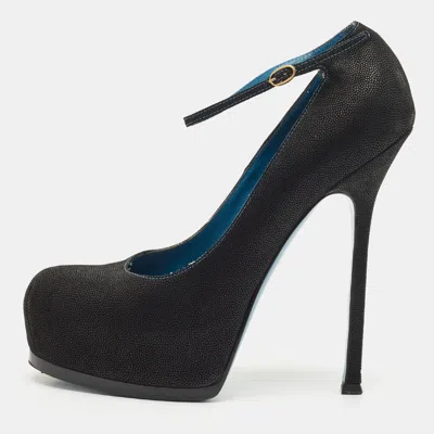 Pre-owned Saint Laurent Black Nubuck Leather Platform Pumps Size 40