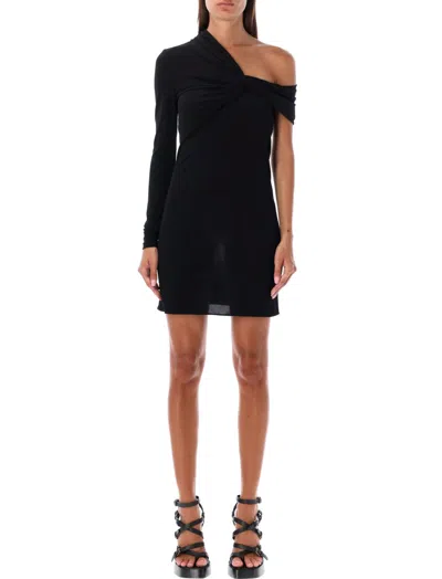 SAINT LAURENT BLACK ONE SHOULDER DRAPED DRESS