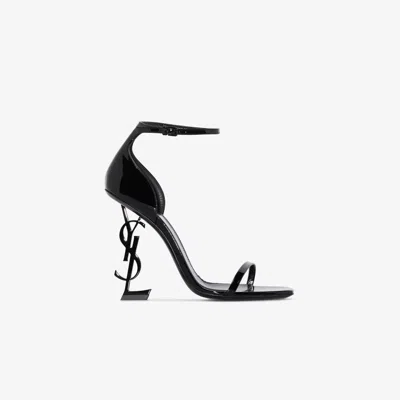 Saint Laurent Black Opyum 110 Patent Leather Sandals In Schwarz