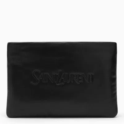 Saint Laurent Black Padded Leather Clutch Bag With Logo