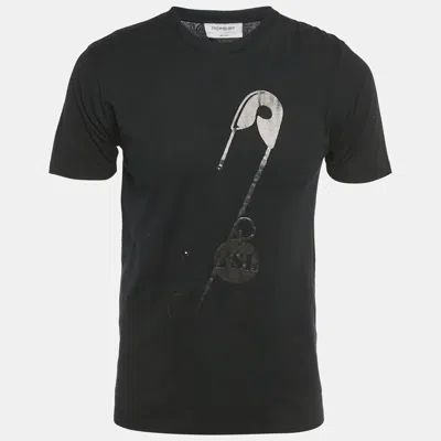 Pre-owned Saint Laurent Black Paper Clip Print Cotton T-shirt S