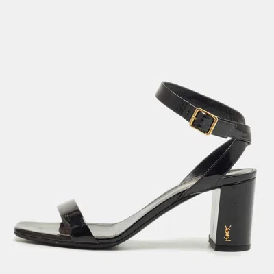 Pre-owned Saint Laurent Black Patent Leather Ankle Strap Sandals Size 39.5