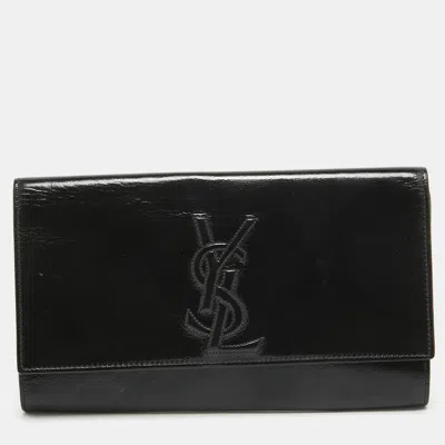 Pre-owned Saint Laurent Black Patent Leather Belle De Jour Flap Clutch