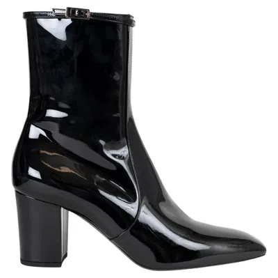 Pre-owned Saint Laurent Black Patent Leather Betty Ankle Boots Shoes 39.5