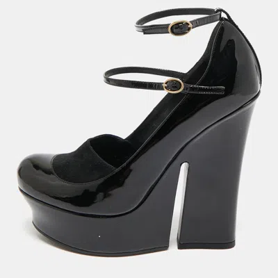 Pre-owned Saint Laurent Black Patent Leather Block Heel Pumps Size 36