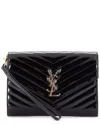 Saint Laurent Black Patent Leather Cassandre Flap Envelope Wristlet Pouch  (authentic Pre-loved)