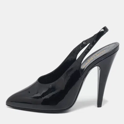 Pre-owned Saint Laurent Black Patent Leather George Slingback Pumps Size 38.5